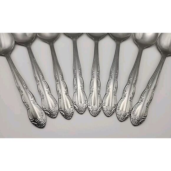 8 Wesley Forge WLF2 Place Oval Soup Spoon Stainless Steel Floral Art Deco 7 1/8" - Picture 5 of 10